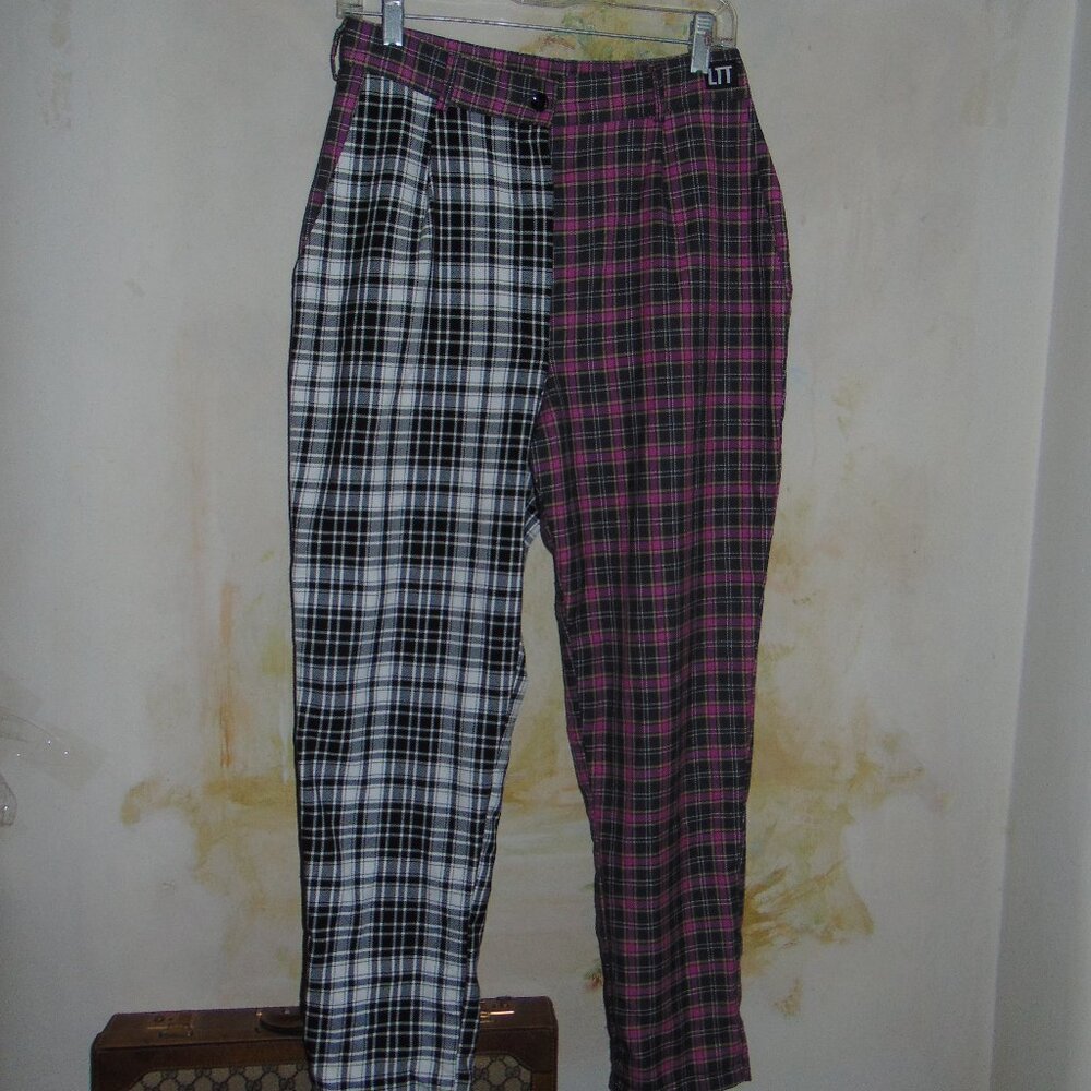 LTT United Kingdom Women Pants Women's Split Tone 10 Plaid Retro Punk High Rise